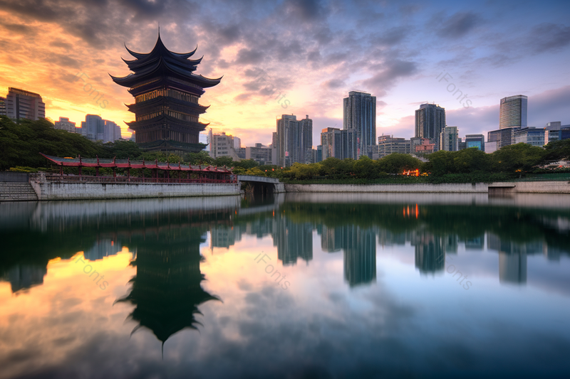 夕阳下的贵阳甲秀楼建筑实拍背景,高清,摄影图,摄影图片,图片大全,摄影图免费下载